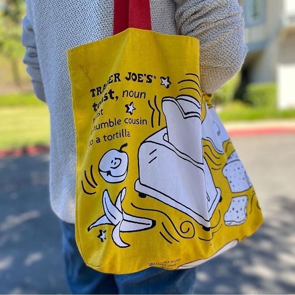 New Trader Joe’s waffle Yellow Tote Bag whimsical fun love never used - Picture 1 of 8